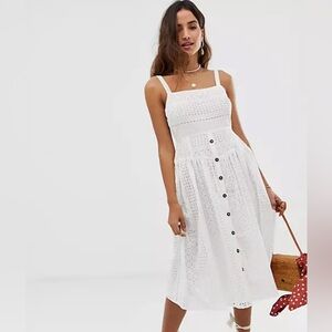 ASOS DESIGN broderie midi sundress with button front in white Size2